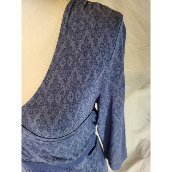 Athleta Womens Dress Faux Wrap Stretch Blue Floral 3/4 Sleeve Size S Small - Picture 2 of 6